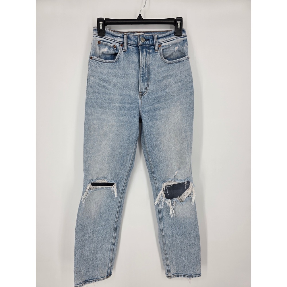 Abercrombie & Fitch 90s Straight Ultra High Rise Distressed Light‎ Wash Jeans 2